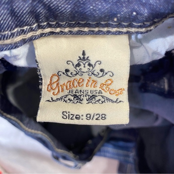 Grace In LA Skinny Jeans Women 9/28 Blue Embellished Skinny Textured Faded Denim - Picture 6 of 16